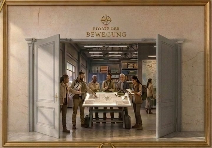 Pforte der Bewegung mit einem Team an einem Planungstisch.